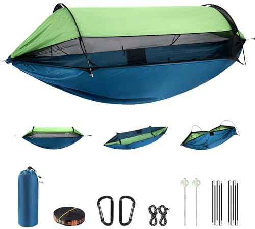 Professional Camping Hammock with Mosquito Net, Lightweight Portable Double, with Two 10 FT Hammock Tree Straps, 210T Nylon,Rain and Sun Protection,Hammock for Camping, Hiking, Yard, Backpacking