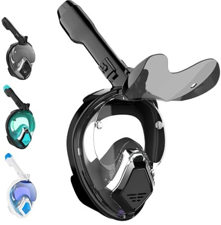Schnorchelmaske Erwachsene & Kids, Tauchmaske Erwachsene Mann mit Faltbarer Sonnenbrille, Vollmaske mit Kamera-Halterung, CO2-Sicher, Vollgesichtsmaske 180° Sicht und Anti-Beschlag