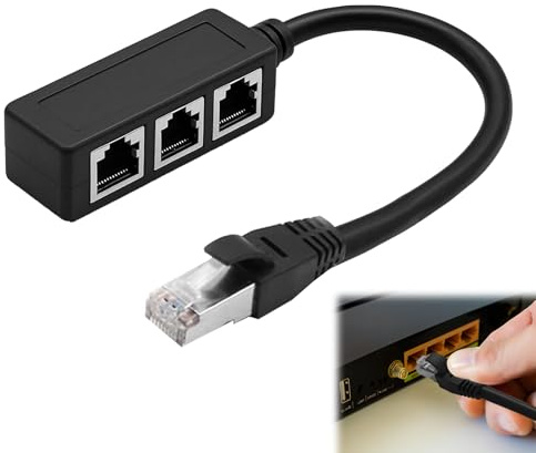 Repartiteur Cable Ethernet RJ45,1 Port Mâle vers 3 Femelles,Adaptateur de Câble D'extension,Compatible Cat5,Cat5e,Cat6,Cat7,Noir