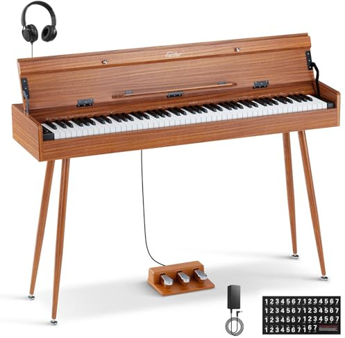Eastar EUP-100 88 Key Weighted Keyboard Piano, Full-Size Home Digital Piano for Beginner, with Cover, Headphone, Music Stickers, Three-Pedal, Wireless Conection, Recording, MIDI - Retro Wood Color
