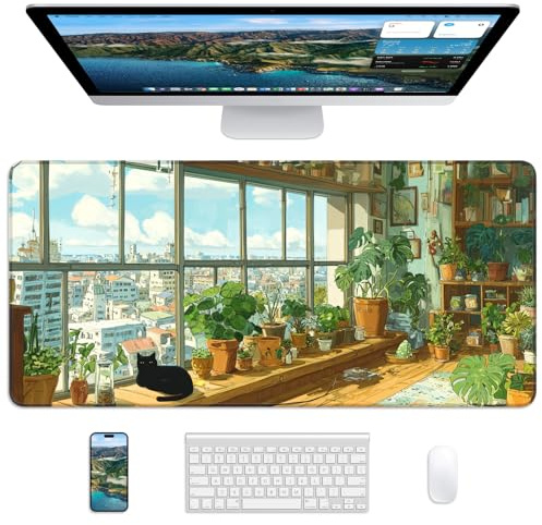 Velluxion XL spelmusmatta, 80 x 45 cm stor skrivbordsmatta med halkfri gummibas och sydda kanter för spel, kontor, hem – Greeny Cottage