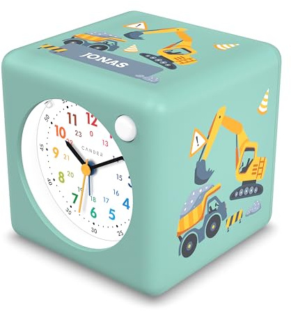 Personalisierter Kinderwecker mit Namen und Motiven I Lautloser analoger Wecker mit Nachtlicht ohne Ticken I Lernuhr für Kinder, batteriebetrieben für Schule, Kindergarten und Nachttisch