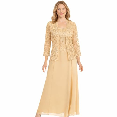 2 Piece Mother of the Bride Dress with Jacket, Long Chiffon A-Line Formal Evening Gown for Wedding