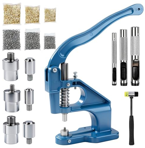LetCartMaker Máquina manual de ojales con ojales, herramienta de perforación manual con troqueles de 6/10/12 mm y 9000 ojales (plata/dorado), herramienta de ajuste de ojales resistente para