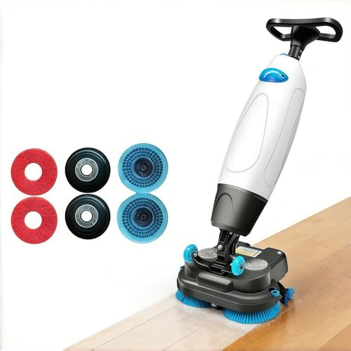 JIYINGHUI Walk Behind Floor Scrubber Dryer with 18 Cleaning Width, Rotary Double Brushes 360° Rotating Head,240 RPM,Cleaning Capacity 13000 Sqft/H, for Tile and Hard Surfaces White