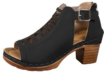 Générique Sandalo da donna, estivo, elegante e confortevole, sandali con zeppa, da donna, estivo, spartana, scarpe con tacco da donna, taglie forti, con fibbia a scatto, tacco quadrato, da donna, con