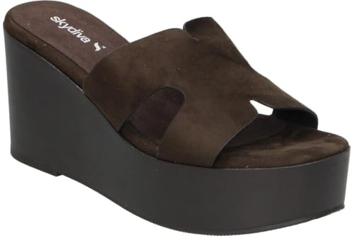 Skydiva | Sandalias con Cuña para Mujer – Zuecos en Color Marrón Chocolate – Sandalia sin Cierre – Slip On – Cuña Alta y con Plataforma Media – Cómodas y Combinables – Estilosas - 36