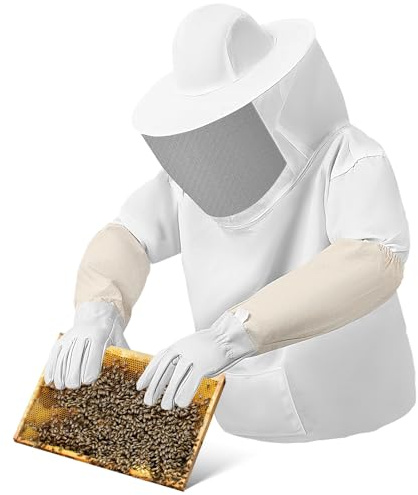 Artibetter Combinaison Apiculteur Blanc en Polyester Protection Complète et Moufles Élastiques, pour Activités Extérieures de Apiculture