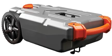 Camco Rhino 21-Gallon RV Portable Waste Tank - Features Large Heavy-Duty No-Flat Wheels & Low Drain Hole - Includes Removable Steel Tow Adapter, 3’ Sewer Hose & More RV Accessories (39002)