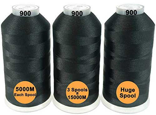 New brothread Set di 3 Nero Colori Poliestere Filo di Ricamo Macchina Grande Bobina 5000M per Tutte Le Macchine da Ricamo