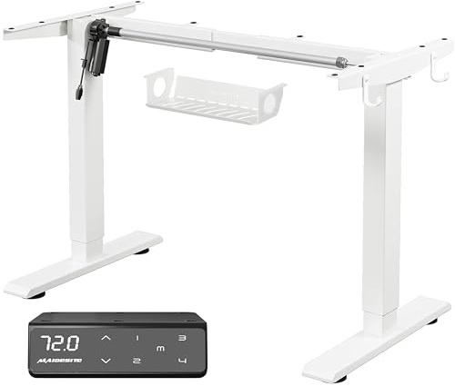 MAIDeSITe Height Adjustable Electric Standing Desk Frame Two-Stage with Heavy Duty Steel Stand up Desk Computer Desk with Automatic Memory Smart Pannel (White)