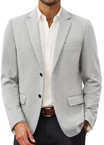 PJ Paul Jones - Chaqueta Tipo Blazer de Espiga para Hombre, de Punto, Ligera, Informal, Deportiva, Gris Claro, Medium