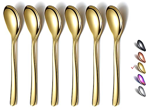 HOMQUEN Gold Espressolöffel, 5,5 Zoll Mini-Kaffeelöffel, Kleine Löffel Aus Edelstahl, Teelöffel Für Desserts, 6er-Set, Spülmaschinenfest
