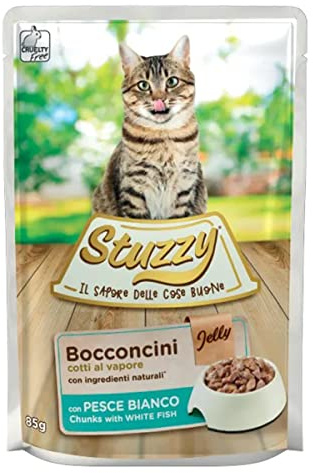 Stuzzy, Cibo Umido per Gatti Adulti Pesce Bianco, in Bocconcini - (24 buste da 85g)