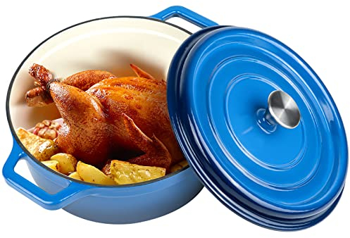 Miereirl 6,5 QT pentola smaltata olandese con coperchio, forno olandese in ghisa con due manici per cuocere il pane, cucinare, pentole antiaderenti (blu scuro)