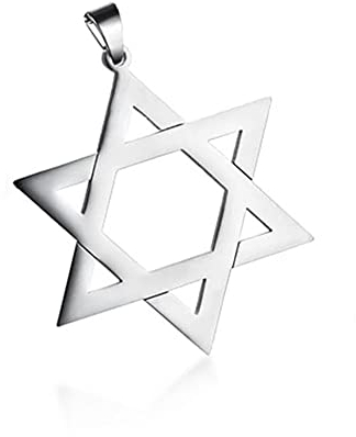 BlackAmazement 316L Edelstahl Anhänger Leder Kette Halskette Davidstern Star of David Hexagramm silber Damen Herren (Anhänger ohne Kette)