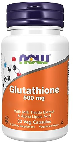 Now Foods, L-Glutatione, 500 mg, con Cardo Mariano e Acido Alfa Lipoico, 30 Capsule vegane, Aminoacido, Testato in Laboratorio, Senza Glutine, Senza Soia, Senza OGM