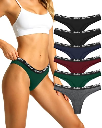 Libella Tangas Mujer Algodón Cómoda Thong Deportivo Ropa Interior Sexy sólido G-String Pack de 6 Multicolor UN8 M