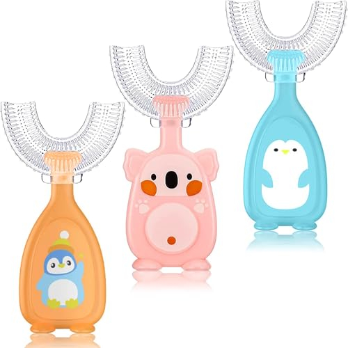 3 Pezzi Spazzolino da Denti a Forma di U in Silicone per Bambini 360 Gradi per la Pulizia Orale Spazzolino da 2 a 6 Anni
