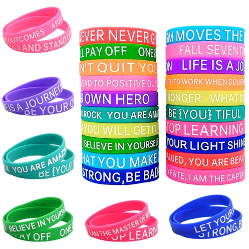 Futuhada 20 Pulseras de Motivación de Silicona Coloridas, Inspiradoras y Elásticas para Adultos