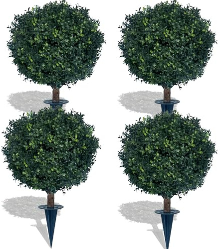 Arbusto de bola de boj artificial de 27 pulgadas, resistente a los rayos UV, clasificado con pincho. Fácil de empujar en el suelo. La planta se ve genial en una maceta en cualquier lugar. Decoración