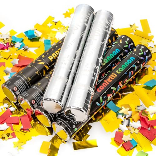 MILIFOX 6 Cannone Spara Coriandoli - 30cm Tubo Spara Coriandoli Oro,Decorazioni Creare Gioia,Sparacoriandoli Colorati per Feste,Laurea,Matrimoni e Compleanni,All'Interno e All'Esterno (Tre Stili)