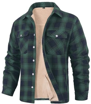 Svanco Chaquetas Hombres Térmica Chaqueta Botón Camisas De Franela Forro Polar A Cuadros Suave Sherpa Forro Leñador Espeso Abrigo Con Bolsillos Casual Invierno Caliente Chaquetas De Trabajo