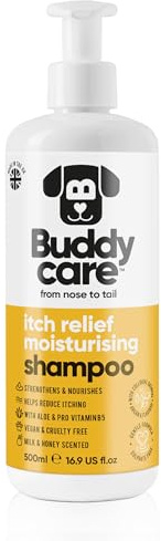Juckreizlinderndes Feuchtigkeitsspendendes Hundeshampoo von Buddycare | Tiefenreinigendes Shampoo für Hunde | Mit Milch- & Honigduft | Mit Aloe Vera und Provitamin B5 (500 ml)