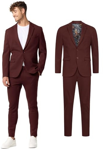 JEFF Herren JFEzra Set Anzug 2-teilig Sakko Hose Bundle | elastischer Herrenanzug Regular Fit für Männer Wine, 54