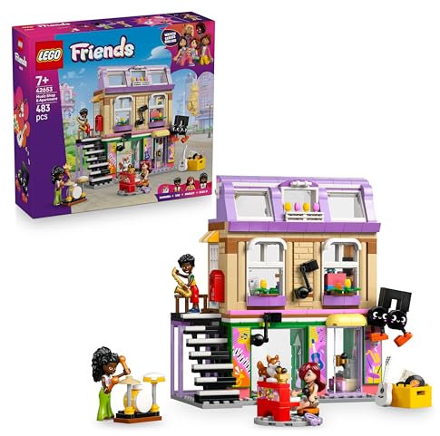 LEGO Friends Music Shop & Apartment Toy with 3 Mini Dolls, a Pet Corgi Animal Figure & Musical Instruments incl. a Piano, Drum Kit, Guitars & Accessories - Gift for 7+ Year Old Girls - 42653