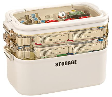 OUGPIU Medikamenten Aufbewahrung Medikamentenbox Medizinbox mit Tragegriff&Compartments,Mobiler Arzneimittel box, Hausapotheke,Medikamentenbox Organizer,Multi Sortierbox für Schmuck