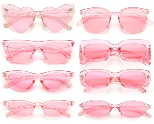 Dwenarry Lot de Lunettes de Soleil de Fête pour Adulte Rose Clair Lunette de Fete Rétro Années 90 Party Lunettes pour Femme 8 Pièces