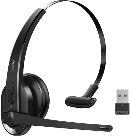 LEVN Wireless Headset with Mic for Work, Bluetooth Headset with Microphone-AI Noise Cancelling, Single-Ear Wireless Headphones with Mic & USB Dongle for PC/Computer/Call Center/Laptop/Teams/Zoom/Home