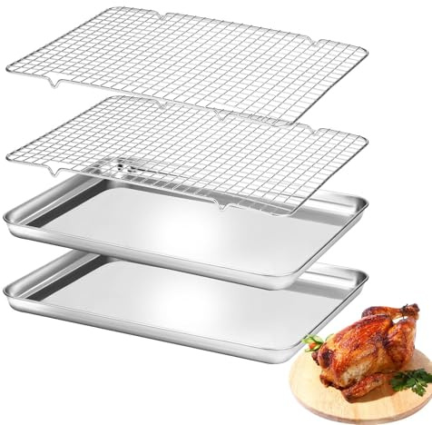 BEWOS 4 Stücke Backblech - Edelstahl-Tief-Backblech, Spülmaschinenfest und langlebig, ideal für getoastete Baguetten