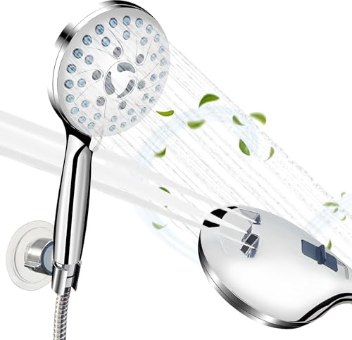 Pommeau de douche haute pression Widen Sfera – Économie d’eau – Chromé – 7 modes de jet – Douchette facile à installer avec tuyau flexible inox 1,5 m et support mural adhésif orientable