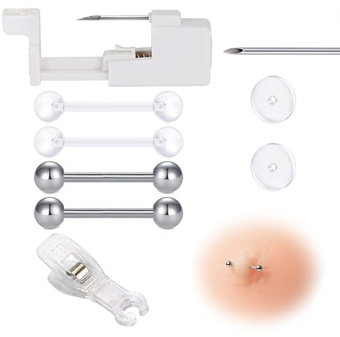 AceFun Professional Nipple Piercing Kit Needle Set Disposable Nipple Piercing Gun Belly Button Lip Tongue Ear Body Piercing Needle Tool Sets Stainless Steel for Women/Nipple Piercing Tools