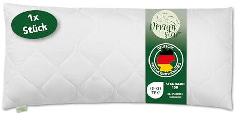 DREAMSTAR Kudde 40 x 80 cm, original 450 g kuddfyllning | Medium kudde med dragkedja för justering | tvättbar upp till 60 grader | lämplig för allergiker | 40 x 80 cm