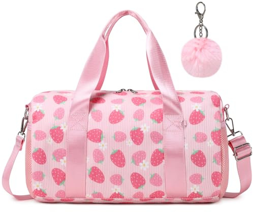 Sac de Sport Filles Petit Sacs Danse pour Enfant Fille Ballet Latine Petit Sacs de Voyage avec Poche Étanche Séparée,Fraise Velours Côtelé