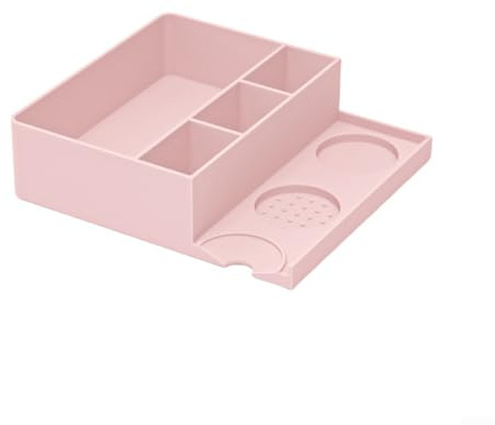 Alfombrilla de silicona 2 en 1 para café y caja de golpes para máquina de espresso, organizador antideslizante con almacenamiento de tierra, 22,5 x 20 x 6 cm (rosa)