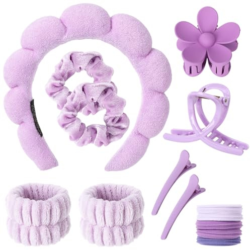 14 stycken hårband, kosmetikaset, kvinnor, spa pannband makeupsvamp, 2 bubbelpannband handled, 4 hårklämmor, 7 hårgummin, smink yoga sport dusch sminkborttagning
