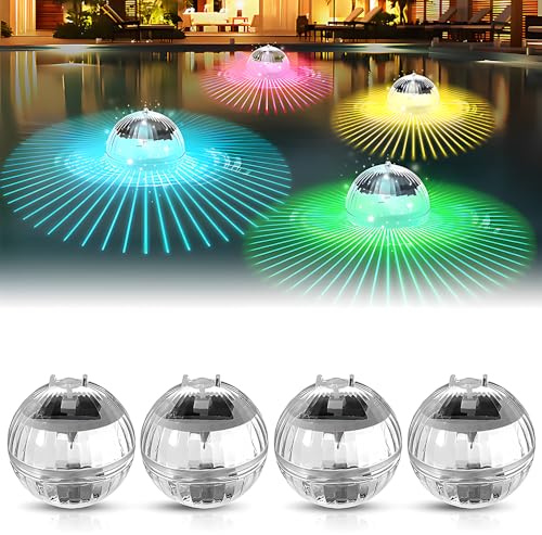 HOVCEH 4 Pezzi Luci Solari Galleggianti per Piscina, Luce Solare Galleggiante per Piscina, Luci per Piscina Galleggianti, Luce Piscina Rgb Multicolore per Vasca, Stagno, Fontana, Parchi Acquatici