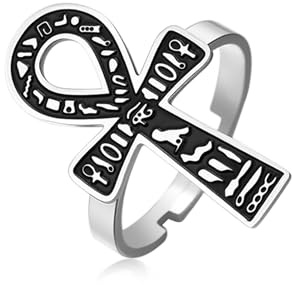 EUEAVAN Anello Ankh regolabile con croce africana Ankh Key of Life anello occhio di Ra Horus amuleto protezione antico egiziano gioielli religiosi cartoccio regalo per donne uomini, Acciaio