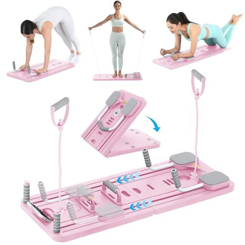 Juego de tabla de pilates para el hogar – Máquina reformadora plegable de pilates, mini tabla reformadora de pilates, reformador para pilates Premium Purple – incluye temporizador, bandas de
