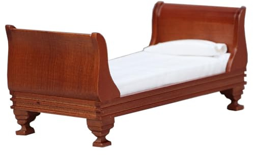 Cama para casa de muñecas, Cama Individual Vintage a Escala 1:12, Muebles de casa de muñecas de Madera de 6x3x3 Pulgadas, miniaturas de Color café para Bricolaje para Escena