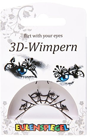 Eulenspiegel 003237 - Cils artificiels en papier, Black Spider, toile d'araignée, noir, 1 ml de colle spéciale pour cils, instructions, pour carnaval, Halloween, fête à thème