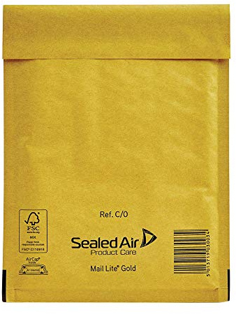 100 Small C/0 Size Mail Lite Gold Padded Envelopes Mailers - Peel + Seal Bubble Bags - 150 x 210mm / 6 x 8.25 Sealed Air Postal Packing Mailing Shipping Postage Posting Self Seal Cushioned Protective Packaging
