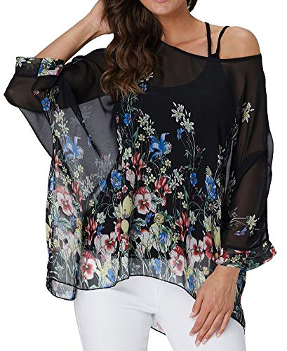 Qunsia Camicetta da donna in chiffon, caftano, poncho, tunica, top coprente, Z-4326, taglia unica