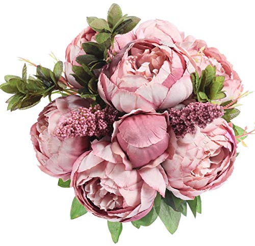 Veryhome Artificielle Faux en Plastique Pivoine Fleurs Bouquets De Mariage Décoration Maison Table Bus Cuisine Bureau Jardin Intérieur en Plein Air De Mariée Verdure Plantes Pâte de Haricots Bourgeon