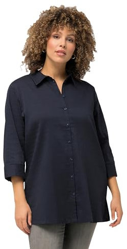 Ulla Popken Damen Bluse, Bubble-Qualität, Hemdkragen, 3/4-Arm, schwarz, 62/64