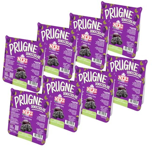 Prugne Secche Denocciolate – Ricche di Sapore e Naturalmente Dolci – Fonte di fibre, ideali come snack nelle momenti di relax. Set 8 Confezioni da 124 g